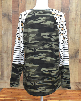 White Leopard and White Stripe Camo Top