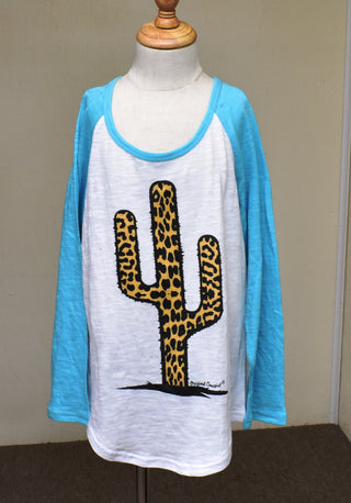 Girls Baseball Tee with Leopard Cactus