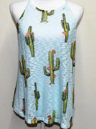 Mint Cactus Print Sleeveless Top