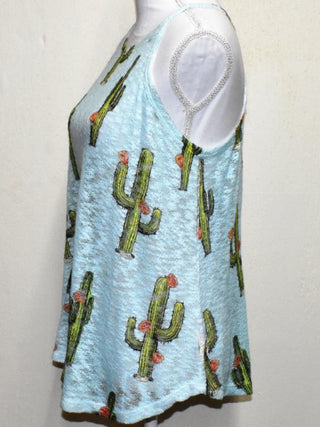 Mint Cactus Print Sleeveless Top