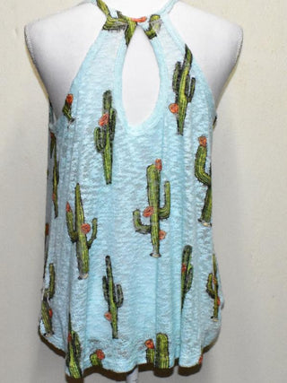 Mint Cactus Print Sleeveless Top