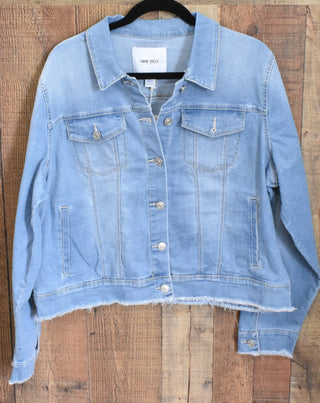 Nine West Light Blue Denim Jacket With Distressed Hems