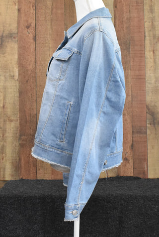 Nine West Light Blue Denim Jacket With Distressed Hems