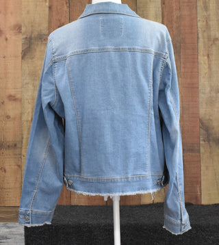Nine West Light Blue Denim Jacket With Distressed Hems