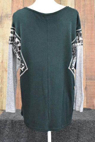 Sea Green To With Leopard Sleeve Trim