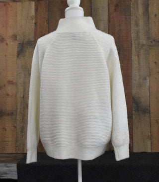 White Turtleneck Sweater with Zipper Detail