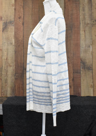 Blue and White Wrap Sweater