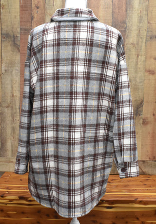 Long Sleeved Plaid Flannel Shirt in Brown and Gray